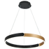 Modern pendant light with black and gold circular design on a white background
