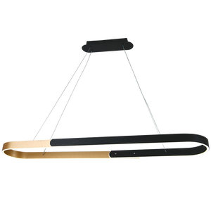 Modern pendant light with black and gold design on a white background