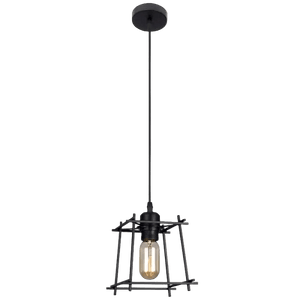 Sleek black metal pendant light with exposed bulb and adjustable cord, ideal for modern interiors.
