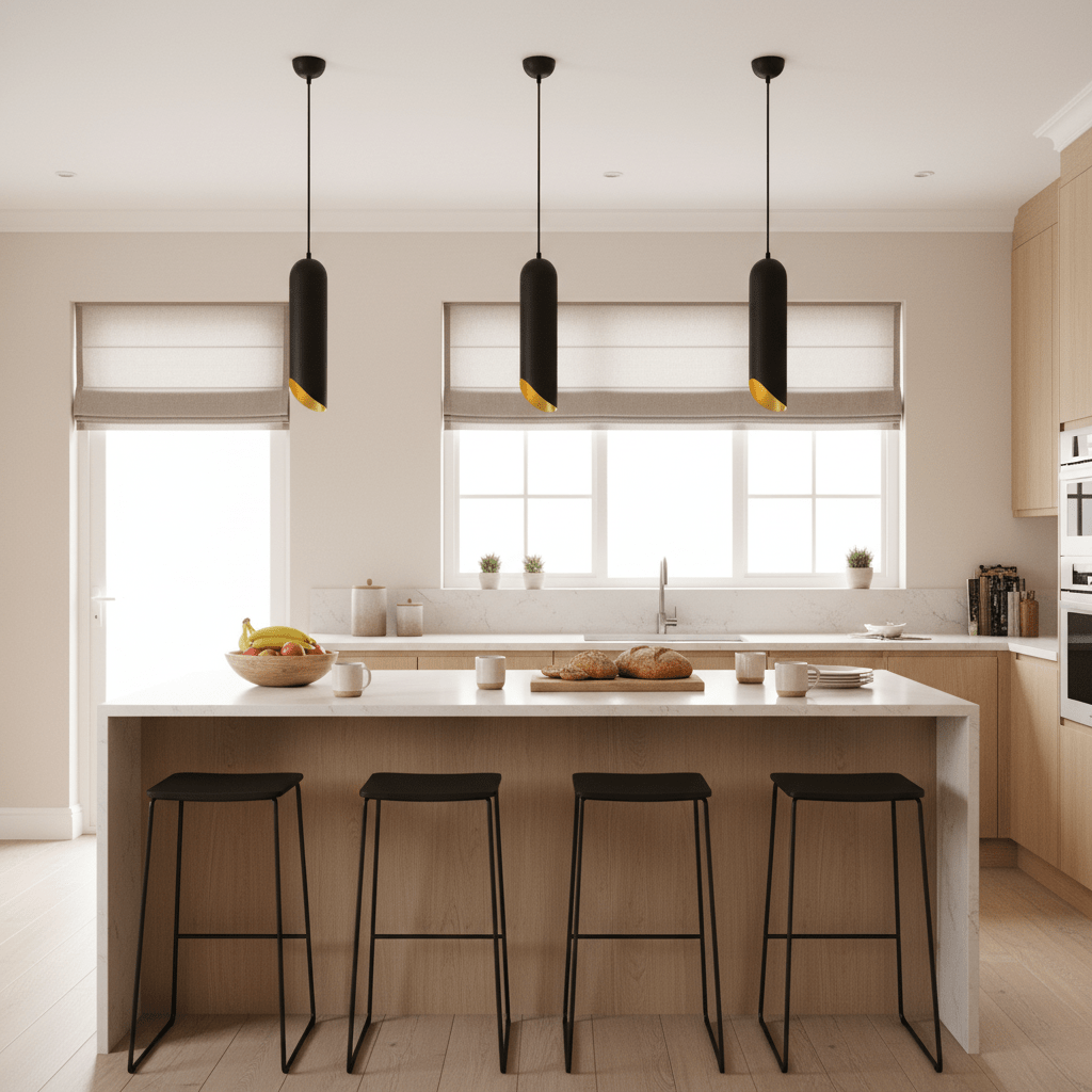 Black & Matt Gold Cylinder Pendant Light - additional product image