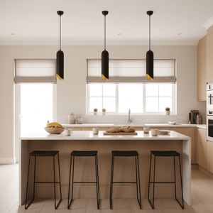 Black & Matt Gold Cylinder Pendant Light - additional product image
