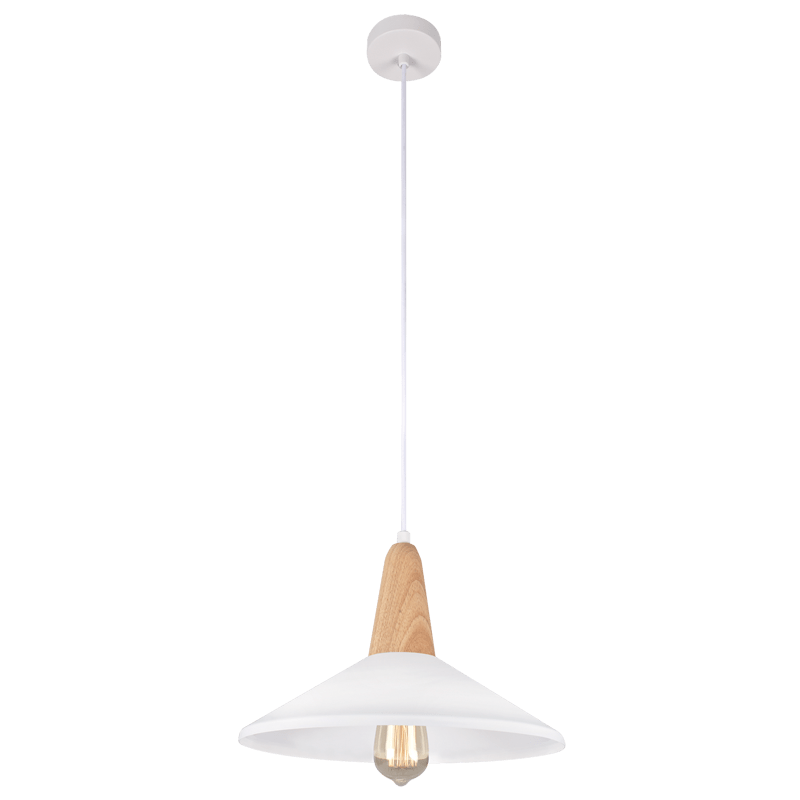 Metal & Wood Pendant with White Shade
