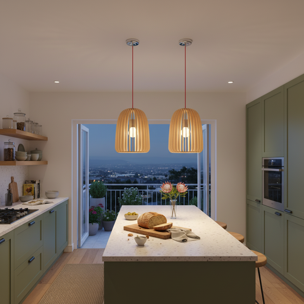 Polished Chrome Pendant with Wood PEN445