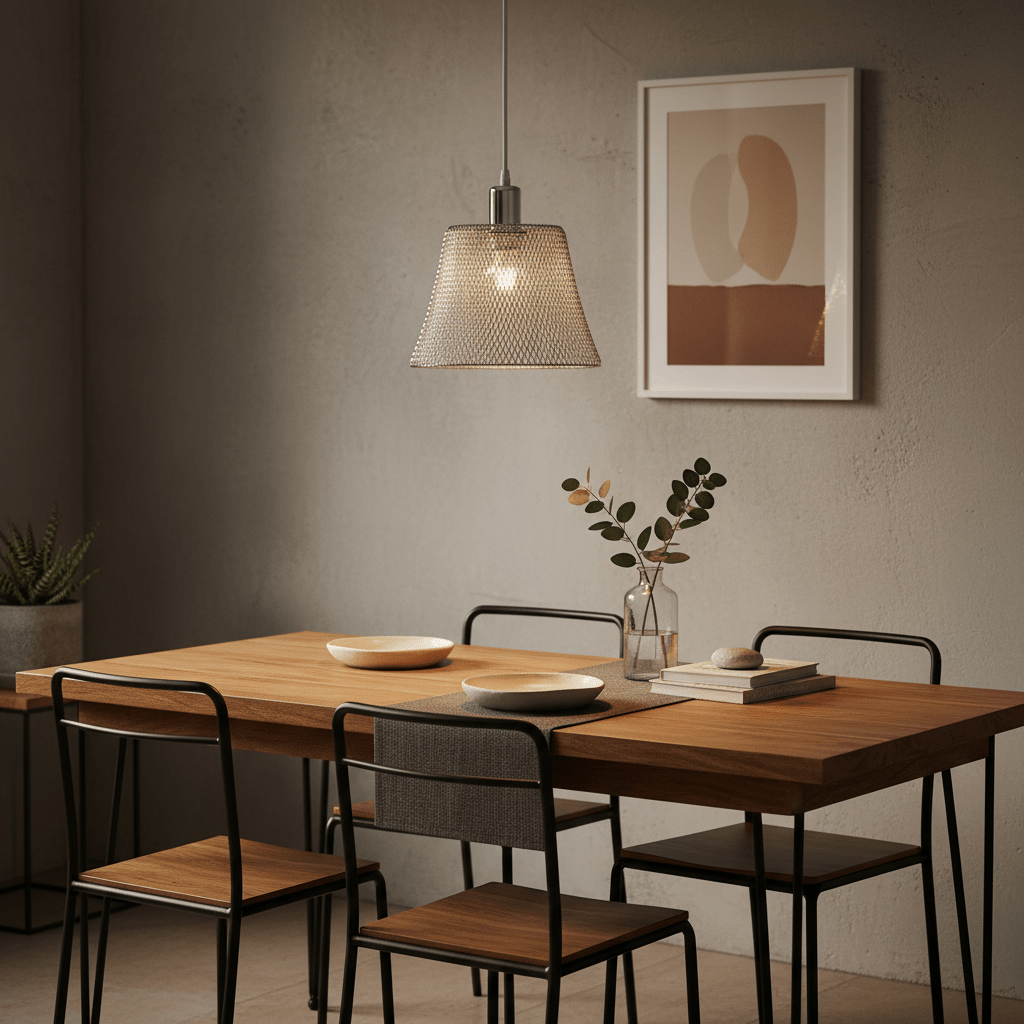 Steel Mesh Polished Chrome Pendant with White Cord