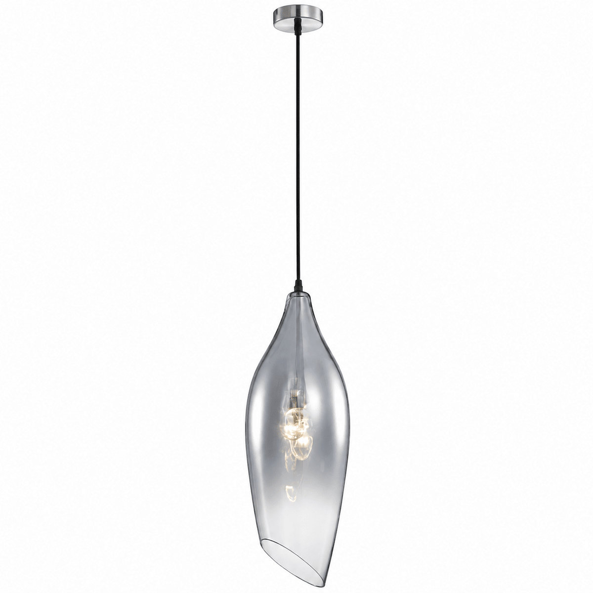 Single satin nickel pendant with smoke-colour glass shade 570 mm on a white background