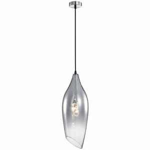 Single satin nickel pendant with smoke-colour glass shade 570 mm on a white background