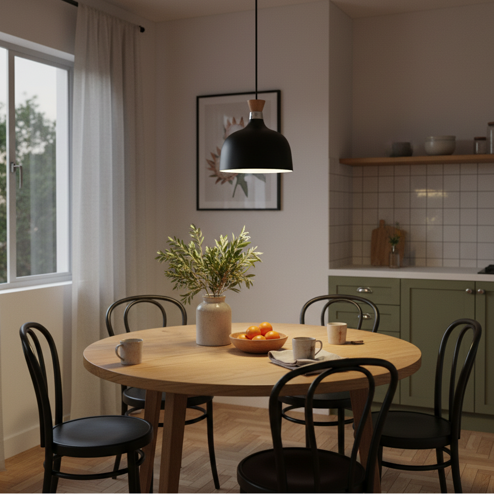 Black Metal and Wood Pendant PEN559