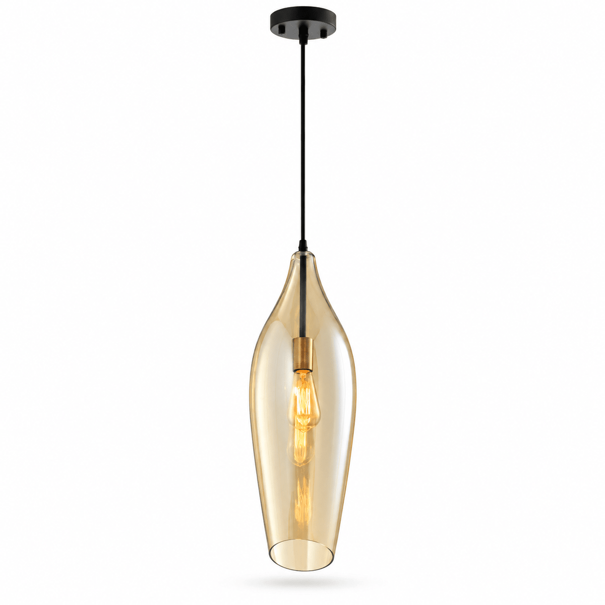Black Metal Pendant with Cognac Colour Glass on a white background
