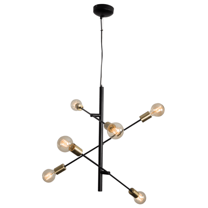 Black & Gold 6 Light Metal Pendant with Adjustable Arms