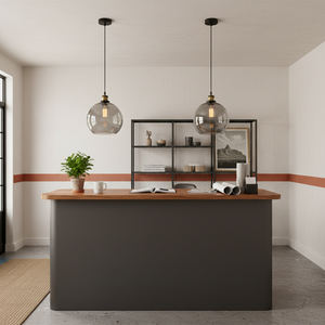 Modern office with 2 smoke pendant lights
