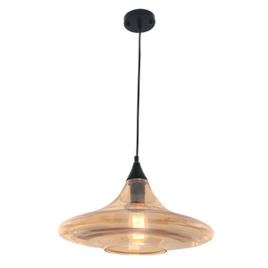 Black metal pendant with amber glass shade product image
