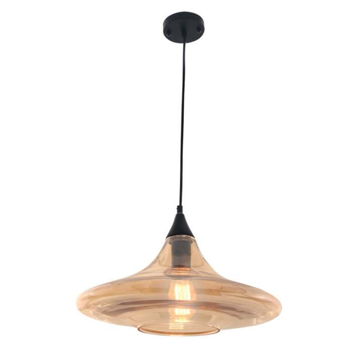 Black metal pendant with amber glass shade product image