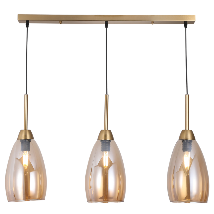 3 Light Gold & Amber Glass Pendant - Future Light - LED Lights South Africa