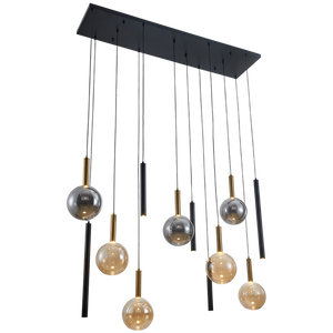 Modern chandelier with multiple hanging lights on a white background