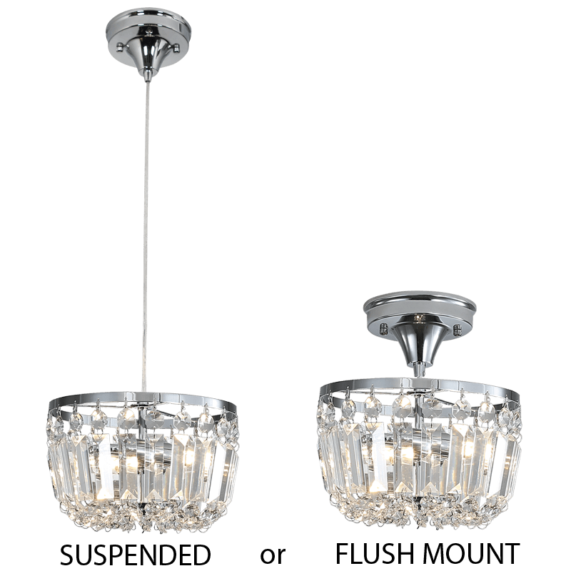 Chrome & Crystal 2 in 1 Pendant or Ceiling Light