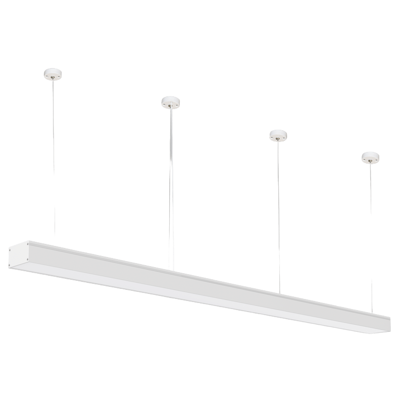 Linear pendant light fixture on a gray background