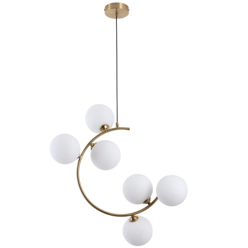 Brass 6-Light Pendant with White Glass