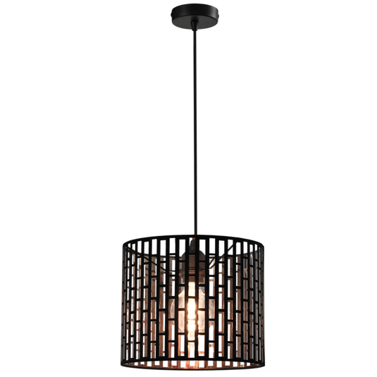 Black and gold pendant light with cage design