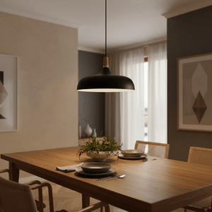 Black Pendant Light with Wood Accent