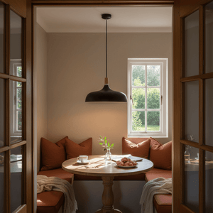 Black Pendant Light with Wood Accent