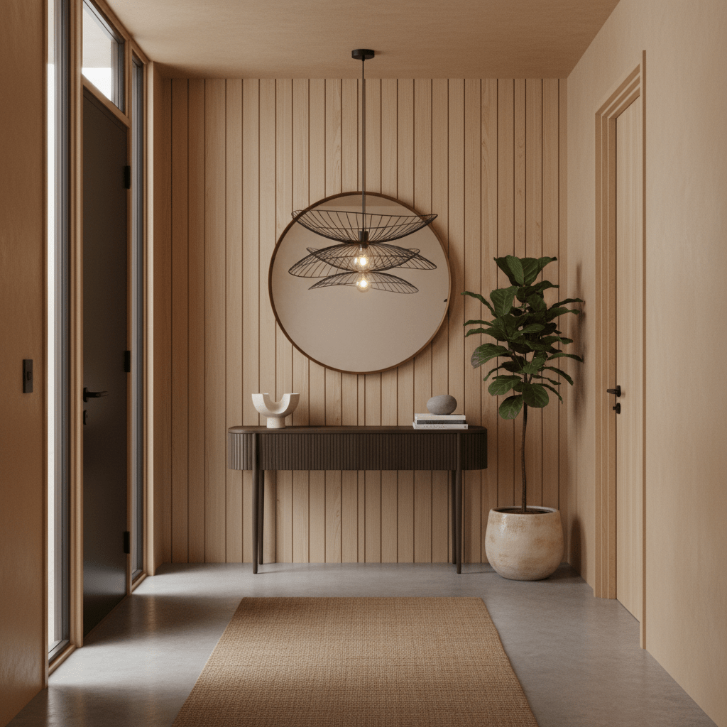 Stylish indoor hallway featuring the Sensu Twin Black Pendant Light above a console table with decorative items.