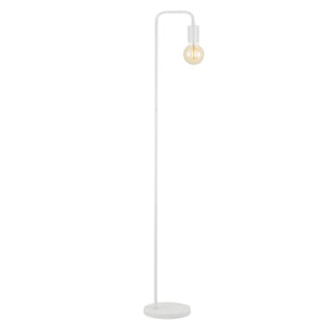 Sleek black metal floor lamp with a minimalist design and a foot switch for easy operation.