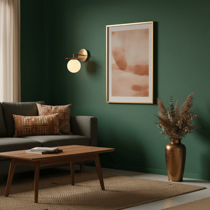 Catalina Gold Wall Light mounted beside a framed artwork in a stylish living room setting.