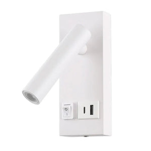Kirk LED Reading Light in white with flexible arm and built-in USB ports for bedside use.