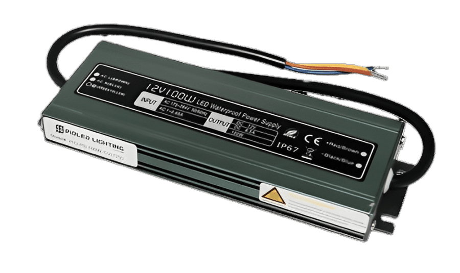 12V 100W waterproof LED power supply with attached cable and aluminum casing
