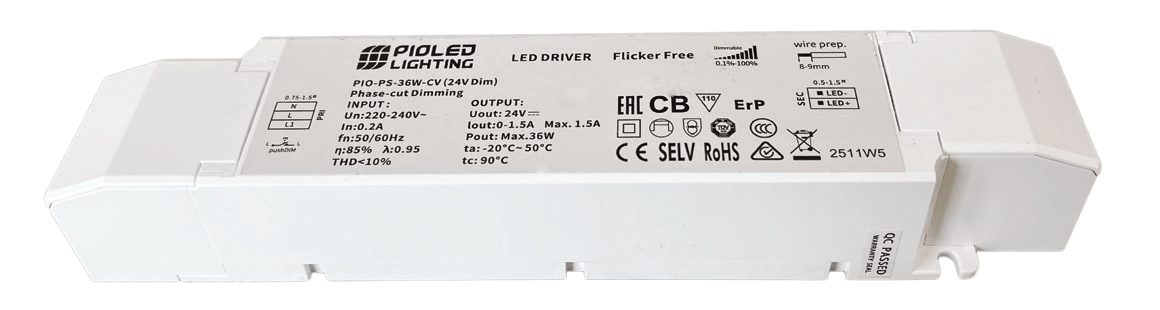 LED Power Supply - 24Vdc 36W Dimmable - Surge Protected / Slim Design