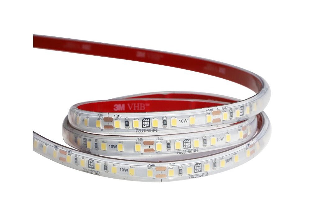 LED strip light with 3M VHB adhesive on a white background