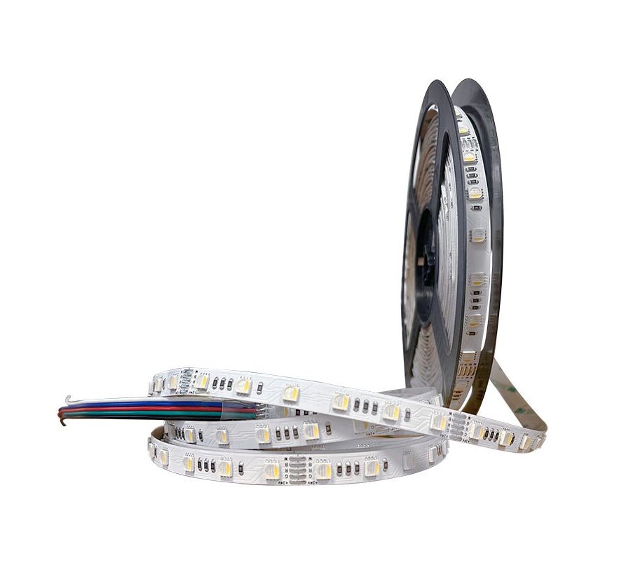 Roll of LED strip light on a white background