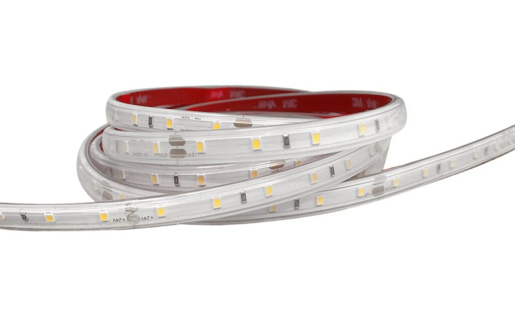 Roll of LED strip light on a white background