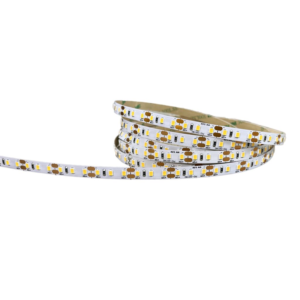 Roll of LED strip light on a white background