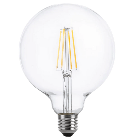 8W G125 LED filament clear bulb with E27 base and visible filament design.