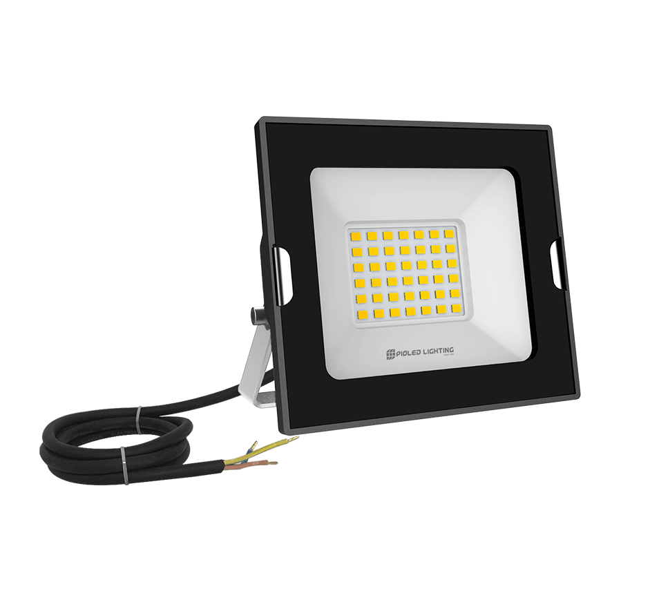 LED flood light with black casing on a white background