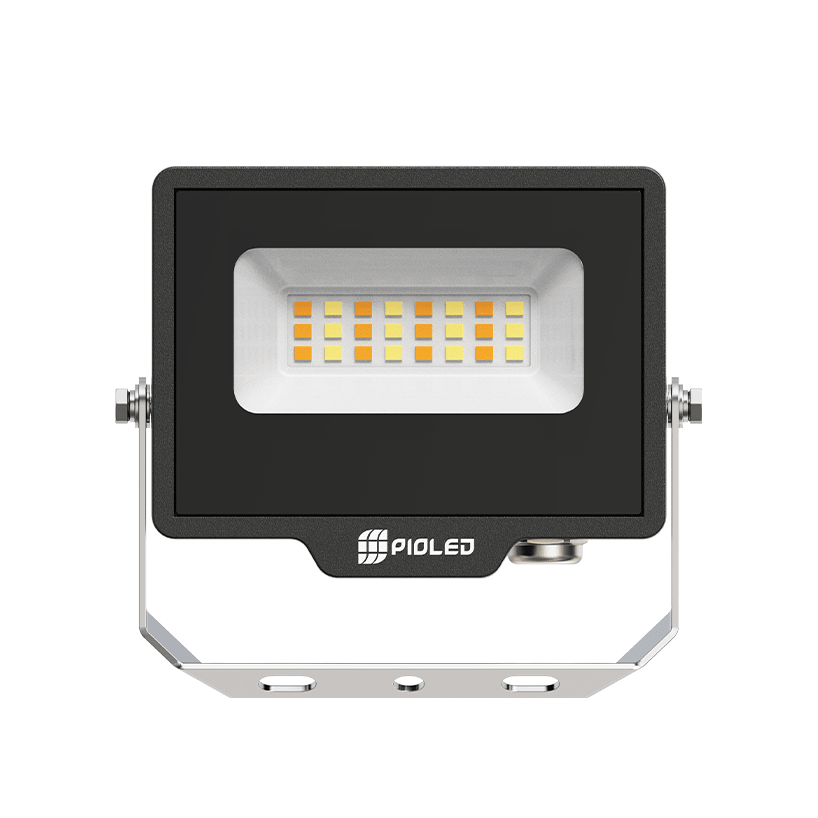 LED flood light with 'PIOLED' branding on a white background