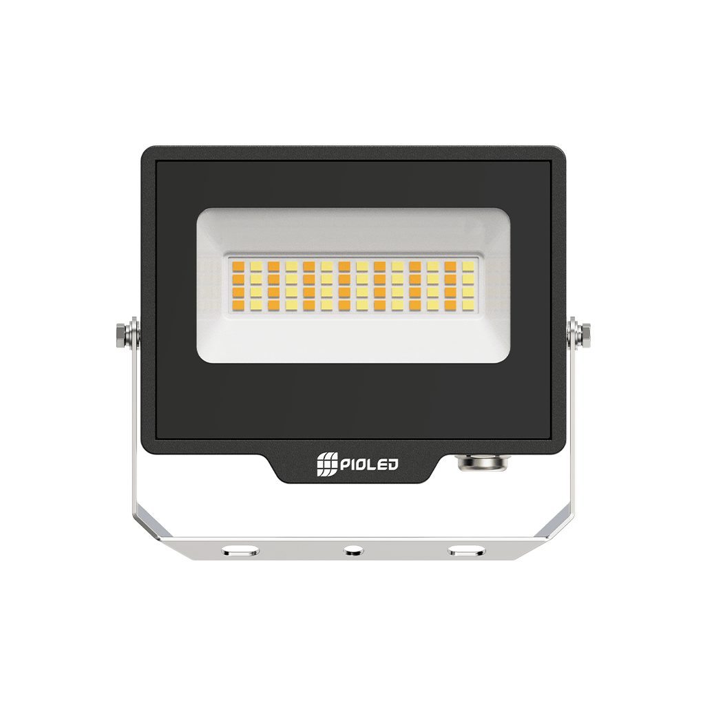 LED flood light with PIOLED branding on a white background