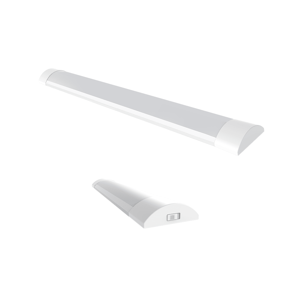 Mamba Slim CCT LED Linear Batten in white, showcasing a sleek design with a switch for color temperature adjustment.