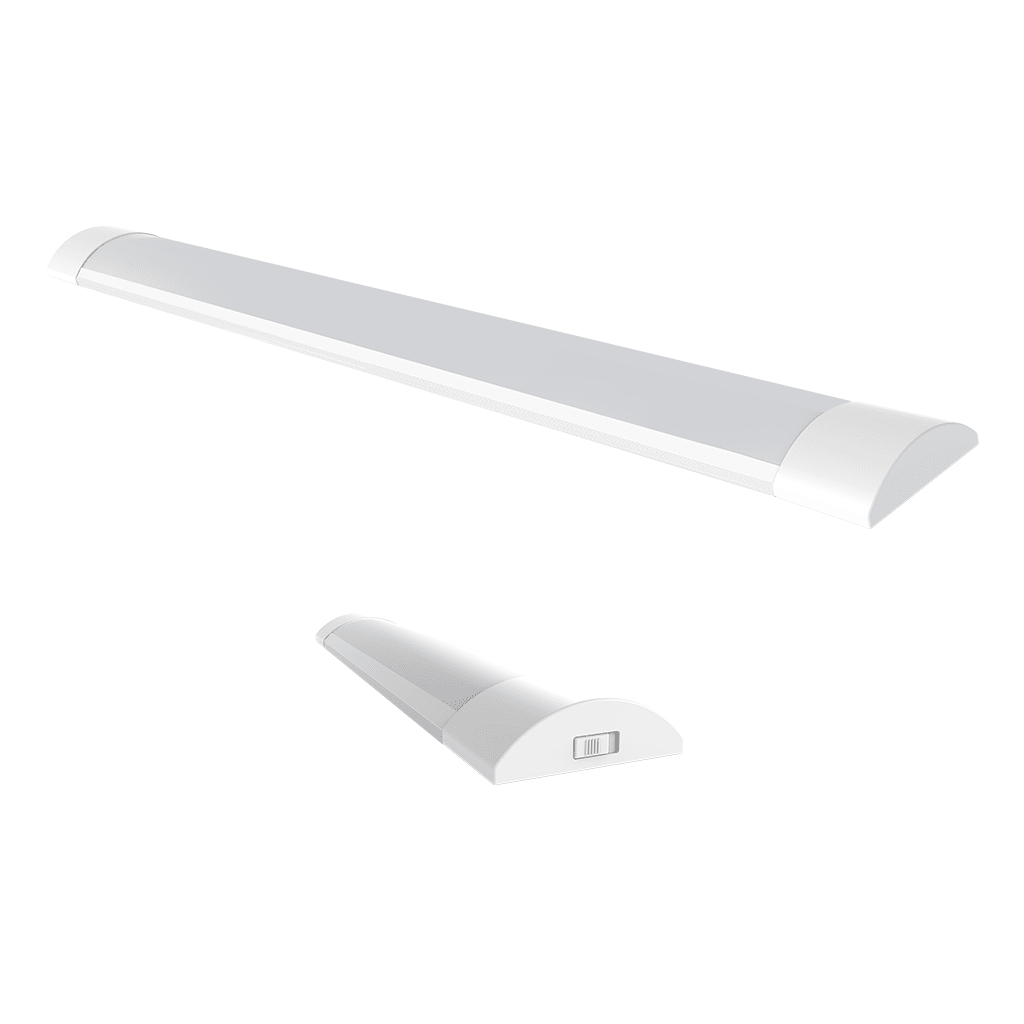 Mamba Slim CCT LED Linear Batten in white aluminum, showcasing a sleek design with a switch for color temperature adjustment.