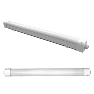 Two white linear lights are shown, one angled and one flat, with a smooth finish and rounded ends.