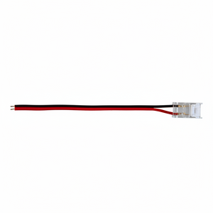 Wire connector with red and black wires on a white background