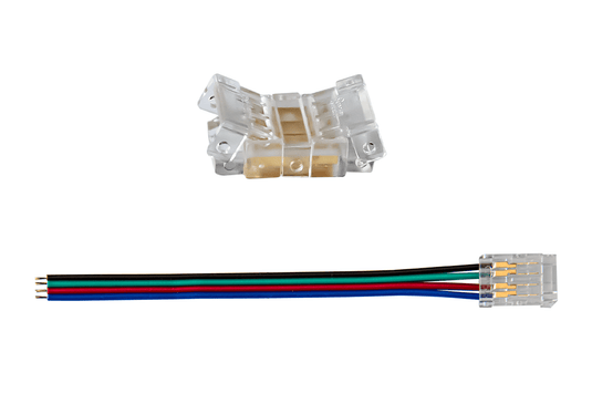 Wire connectors with colored wires on a white background
