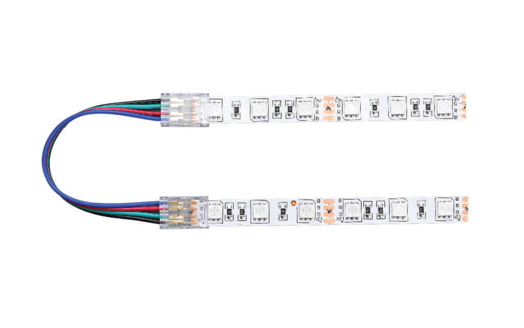 LED strip light with connectors on a white background