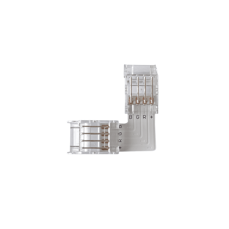 Fast L Connector for 10mm RGB SMD LED strips, featuring a right-angle design for seamless corner installations.