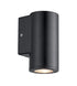 Black outdoor wall light fixture on a white background