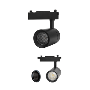 Black 35W CCT Bazuka 3-wire track spot light with honeycomb lens, showcasing adjustable head and sleek design.