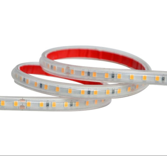 LED strip light with red interior on a white background