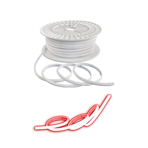 Dyce COB Dotless Strip Light 10W/m in a roll, showcasing flexible design and vibrant red illumination.