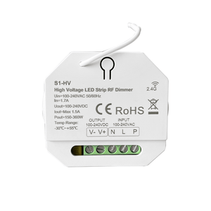 DYCE 230V Dimmer Module for LED strip lights, featuring connection terminals and RF control capability.